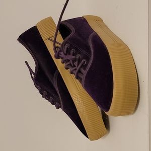 Monki Purple Velvet Platform Sneakers